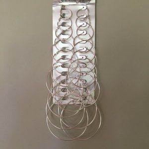 NWOT - Earrings, hoops - silver color -12 pairs